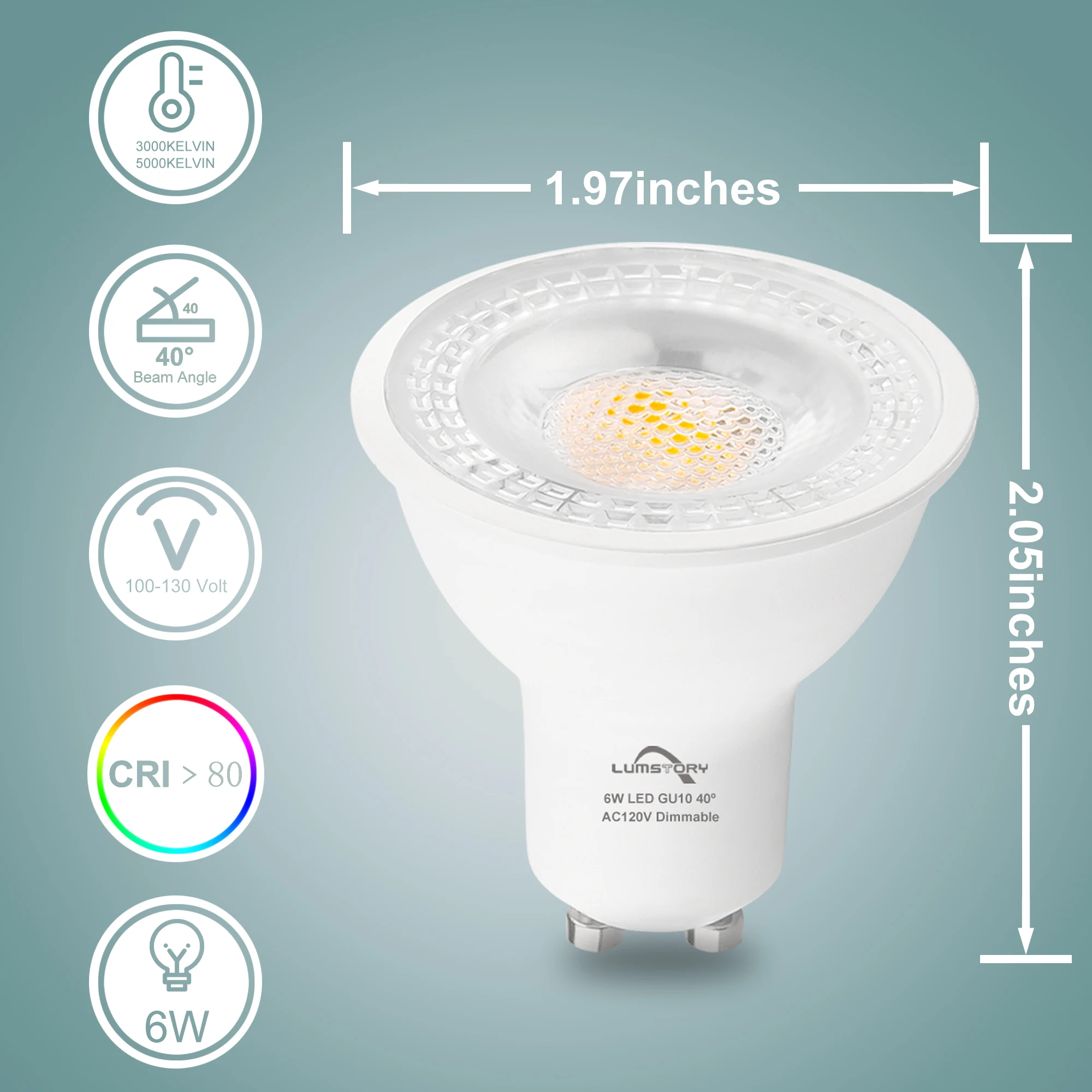 GU10 LED Bulb 3000K/5000K Warm White/Daylight White, Dimmable GU10 Base Two Prong Spot Light Bulb 6W 600LM，12-Pack