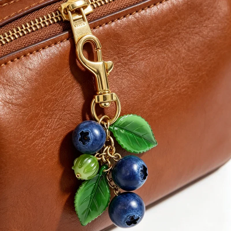 Mini Cute Resin Simulated Blueberry Keychain Ornament For Women Charm Fruit Bag Pendant Car Key Ring Young Girls Party Jewelry