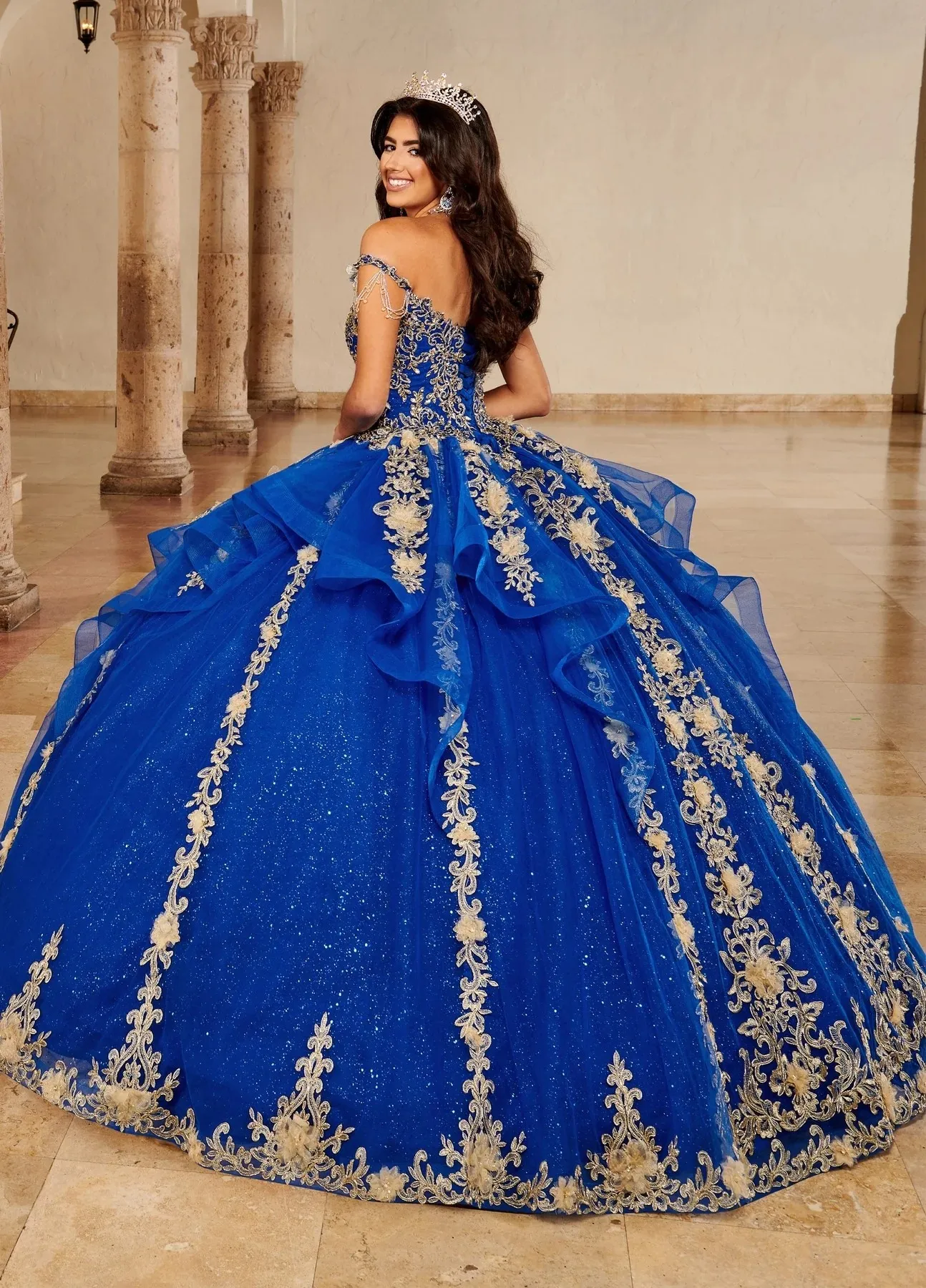 Royal Blue Charro Quinceanera Dresses Ball Gown Off The Shoulder Tulle Appliques Beaded Puffy Mexican Sweet 16 Dresses 15 Anos