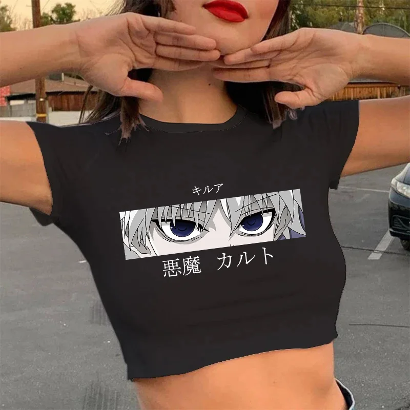 Crop Top Hunter X Hunter T Shirt Japanese Anime Killua Zoldyck Hisoka Cartoon Cute Manga T-shirt Kurapika HxH Tshirt Tees Female