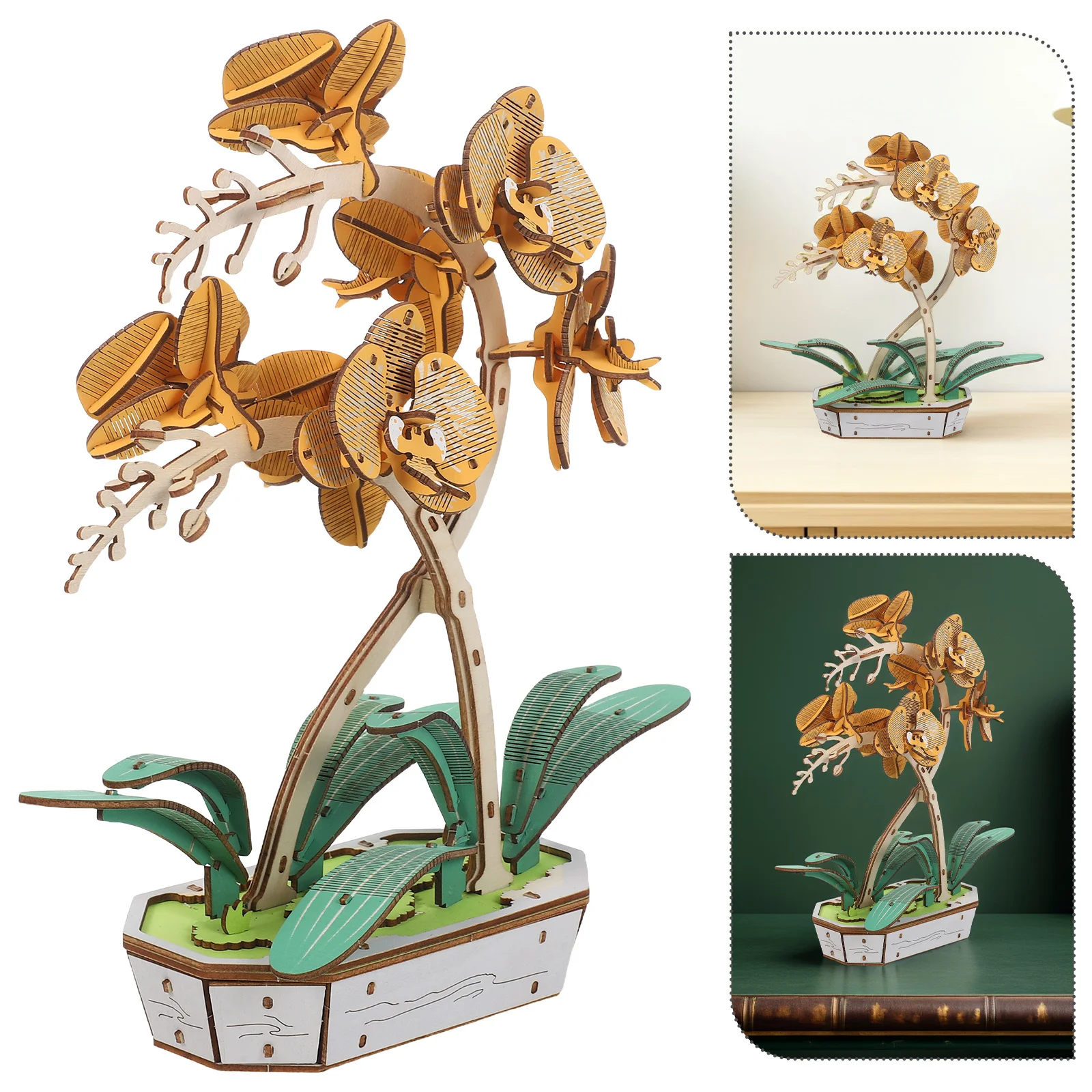3D Wooden Flower Puzzle Kit Phalaenopsis Diy Building Set Natural Wood Craft Desktop Decor Artificial Bouquet Educational Puzzle