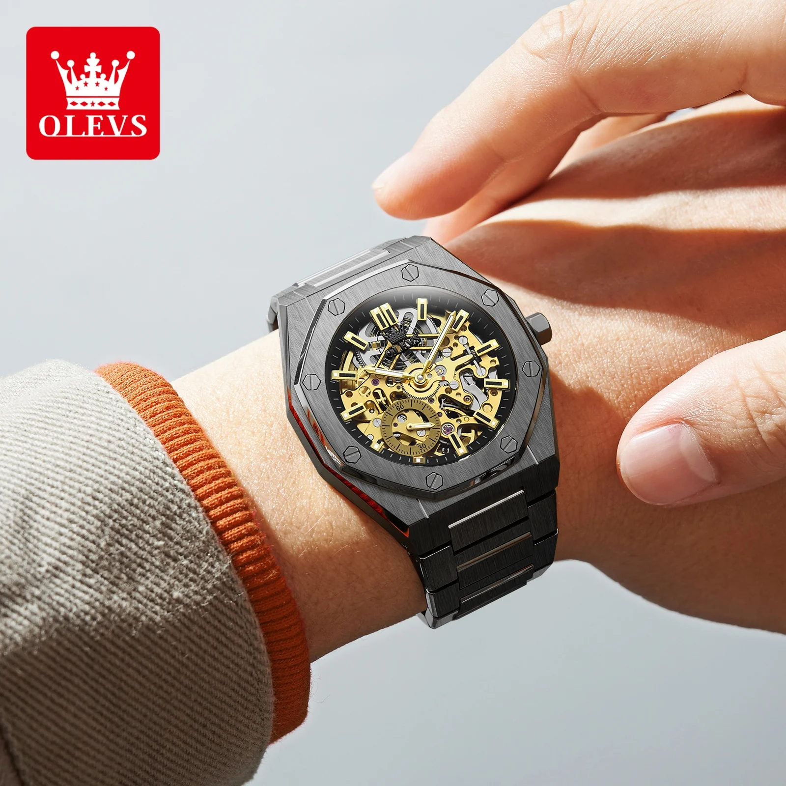 ساعة رجالية ماركة OLEVS أوتوماتيكية بالكامل ساعة ميكانيكية مجوفة موضة تريند 6669 #3