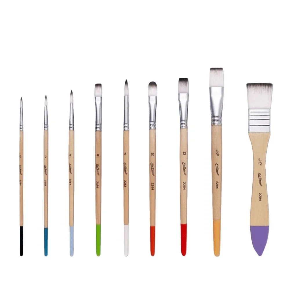 9Pcs Nylon Bristle Beginner Brush Set Diy Art Supplies Artist Painting Tools Easy To Clean Oil Painting Brushes
