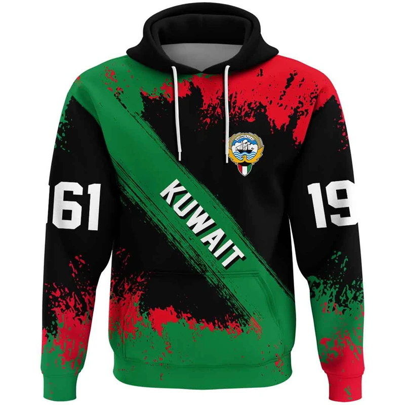 

Men's Hoodie Kuwait Flag Pattern Print Hooded Sweatshirts Street Fashion Long Sleeve Oversized Loose Y2k Pullovers Men Hoodies