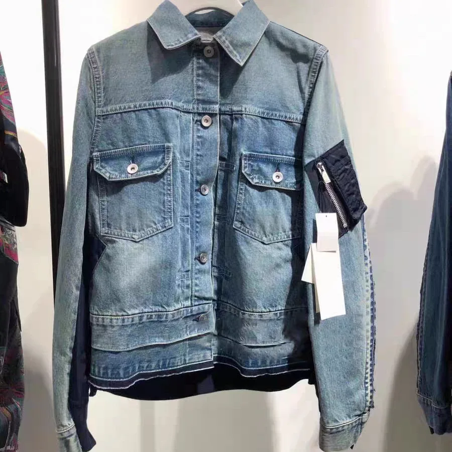 

2025 New Design Long Sleeve Jacket Casual Denim Patchwork Coat Korean Style Autumn Fashion