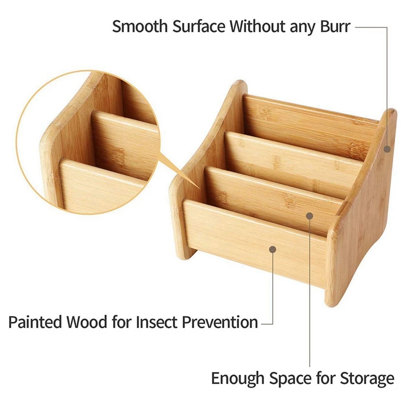 2x houten bureau-organizer bamboe afstandsbediening houder caddy opslagcontainer met 3 compartimenten