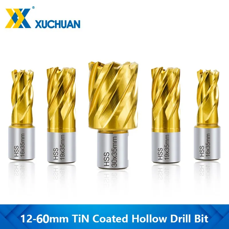 HSS Hollow Drill Bit 12-60mm TiN Coating Core Drill Bit Weldon Shank Annular Cutter For Metal Cutting Magnetic Drill Bit