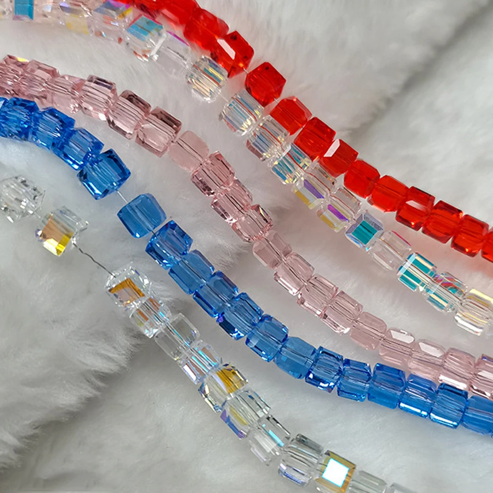 4mm 6mm 8mm Faceted Clear Blue Cube Loose Beads For Jewelry Making Square Bead DIY Bracelet Clear Cube Bead Strands F6 view 6