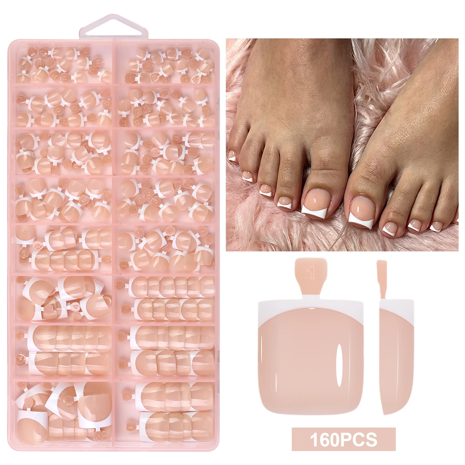 160 Stück Nude Kurze Quadratische Soft-Gel Press-On Zehennägel, Vorgefertigte Künstliche Zehennägel, Wiederverwendbare Acryl-Kunstnägel, DIY Salonbedarf – Detail 13