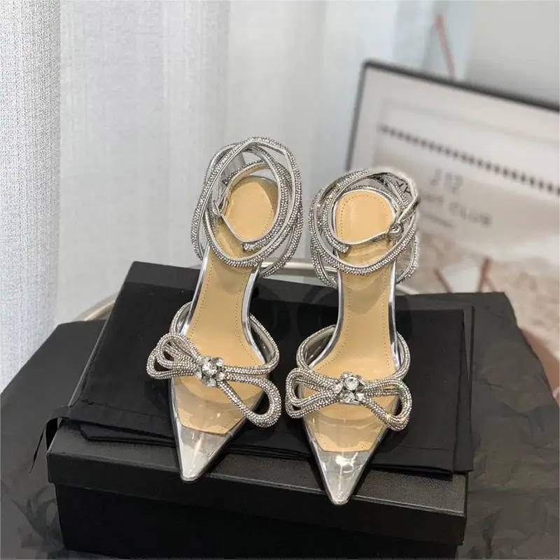 CHMURY Silver Heels For Women Luxury Pointed Toe Wedding Shoes For Bride Low Heels Fancy Pumps Graduation High Heels