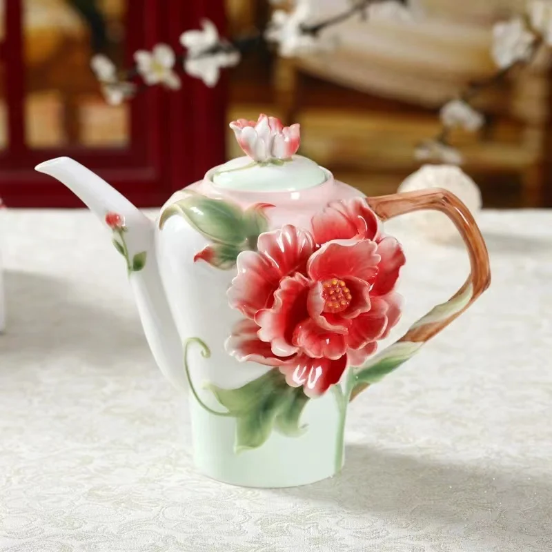 Peony tea set creative fashion gift coffee set Chinese tea cup Ceramic Tea Sets with Teapot Under Glazed Cup