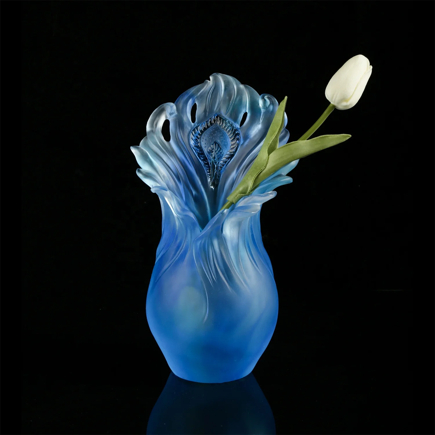 %W# Hot Sale Deluxe Blue Crystal Flower Vase Glass Vase  for Living Room Desktop