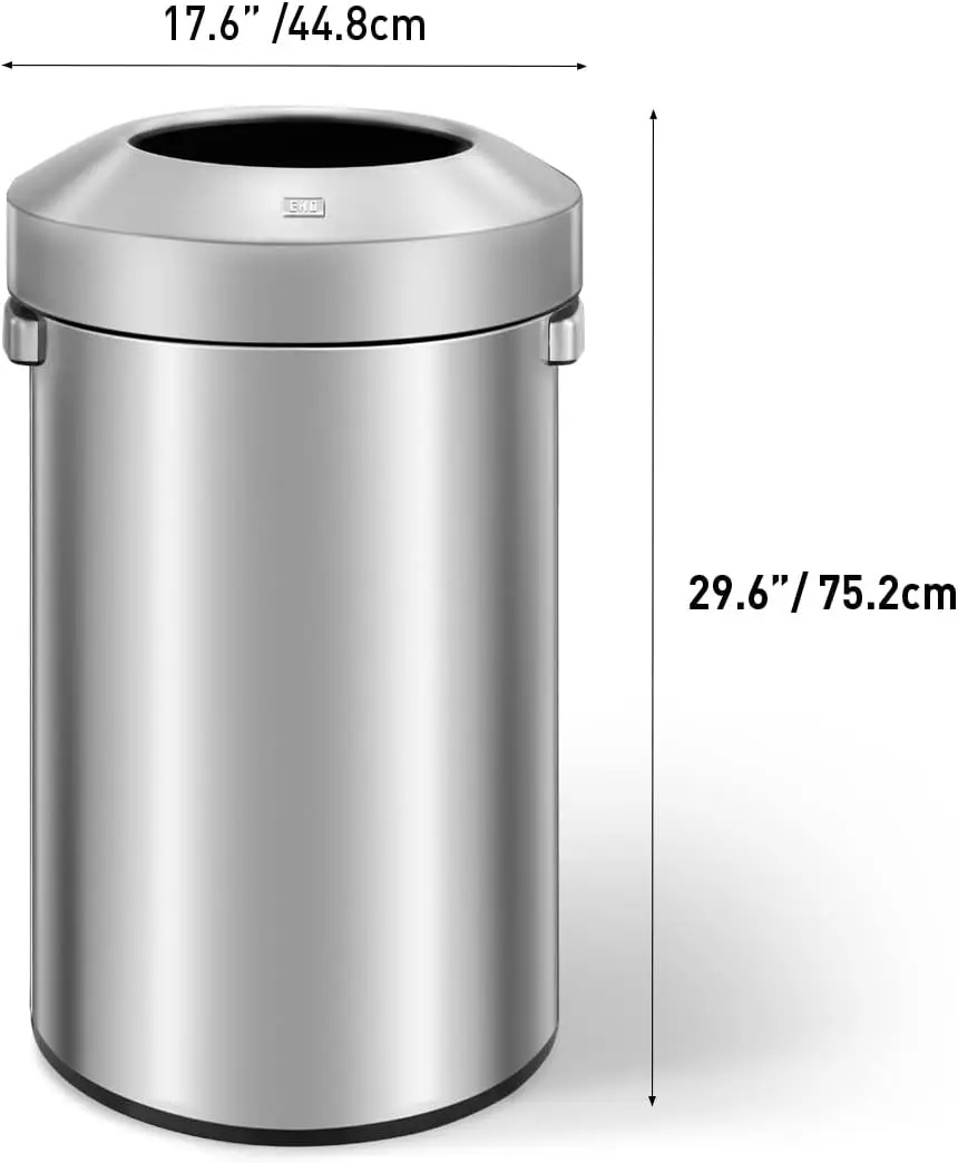 

Urban 24 Gallon Round Stainless Steel Open Top Waste Bin, Tall Commercial Trash Can, Extra Large Metal Garbage for Office,