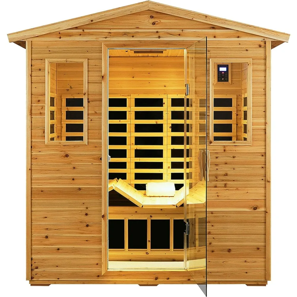 Outdoor Sauna 3 Person Infrared Sauna, Infrared Saunas for Home, 1950W Low EMF Far Infrared Sauna Old Fir Wooden Sauna