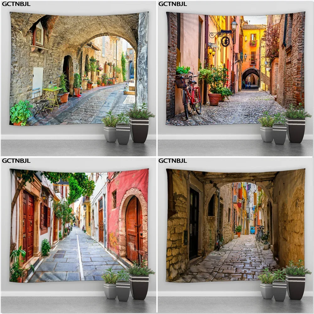 Streets of Old Mediterranean Towns Landscape Tapestry Wall Hanging Architecture For Bedroom Living Room Dorm Decor Blanket Gift