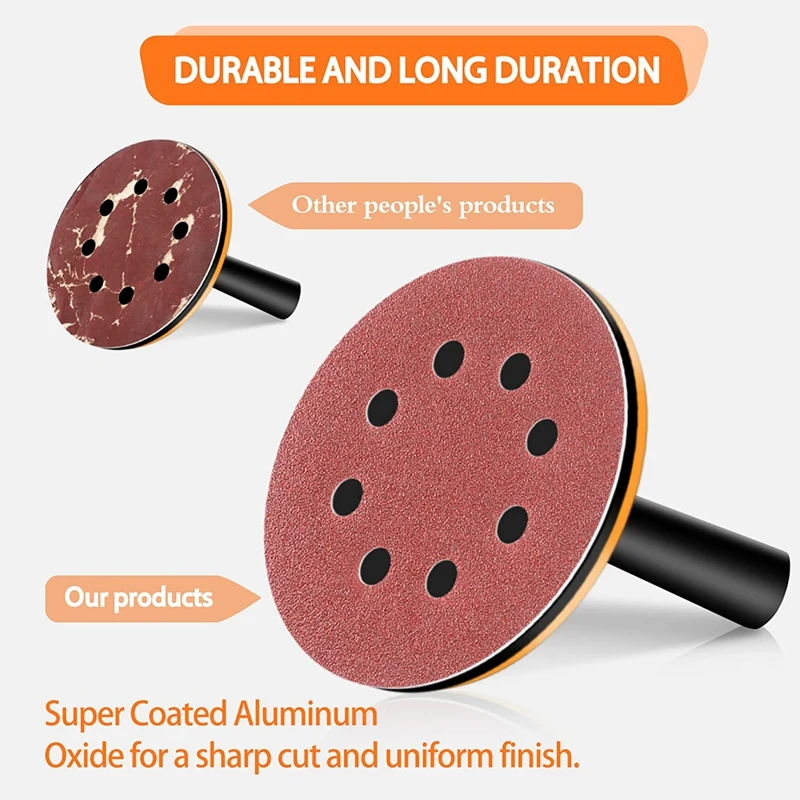 200 PCS 5-Inch 8 Hole Hook And Loop Sanding Discs 125MM Flocking Sandpaper With Holes For Orbital Sander