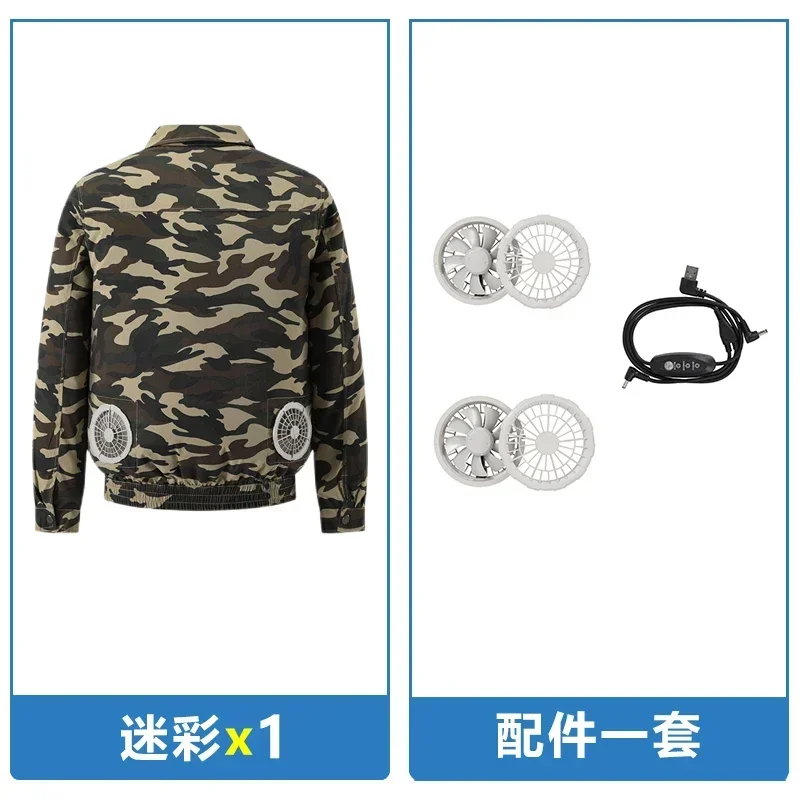 

1 Set Useful Super Soft Air Conditioned Clothes Multiple Pockets Wear Resistant Dual Cooling Fan Clothes Men AC Jacket Set