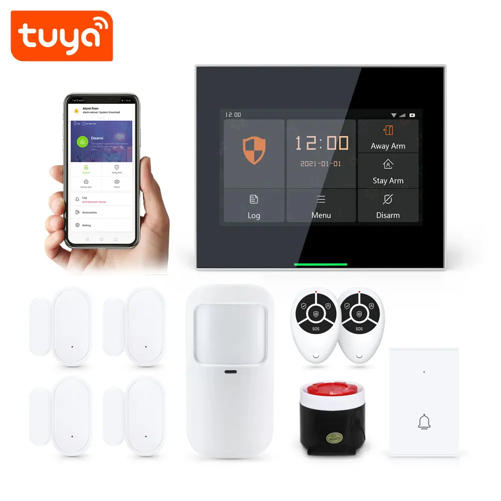 2024 Hot Seller 4.3 Inch Touch Screen LCD Tuya Smart Wireless GSM WiFi Smart Home Security Wireless 4G Alarm Kit PST-H502-4GEU