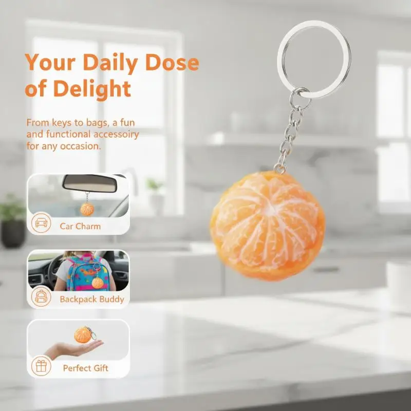 Peeled Tangerine Keychain Adorable 3D Citrus Design Rustproof Metal Clasp Bag Pendant Fun Gift for School Student Daily Carry