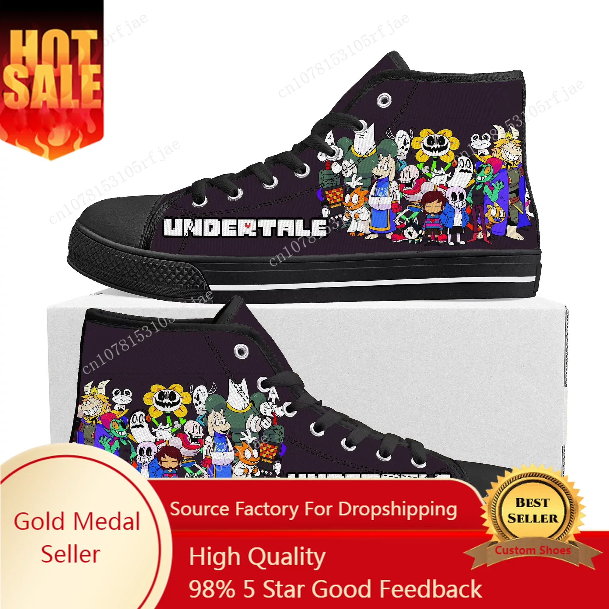 

Cartoon Game Undertale Sans Skull High Top Sneakers Mens Womens Teenager High Quality Canvas Sneaker Custom Built Couple Shoes