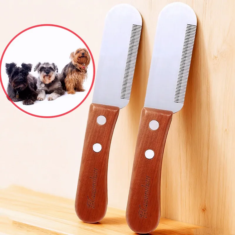 

Dog Comb Knife Dogs Brush Wooden Handle Dog Hair Comb Pet Grooming Stainless Steel Knife Combs for Dogs Hair Shaving Brushes