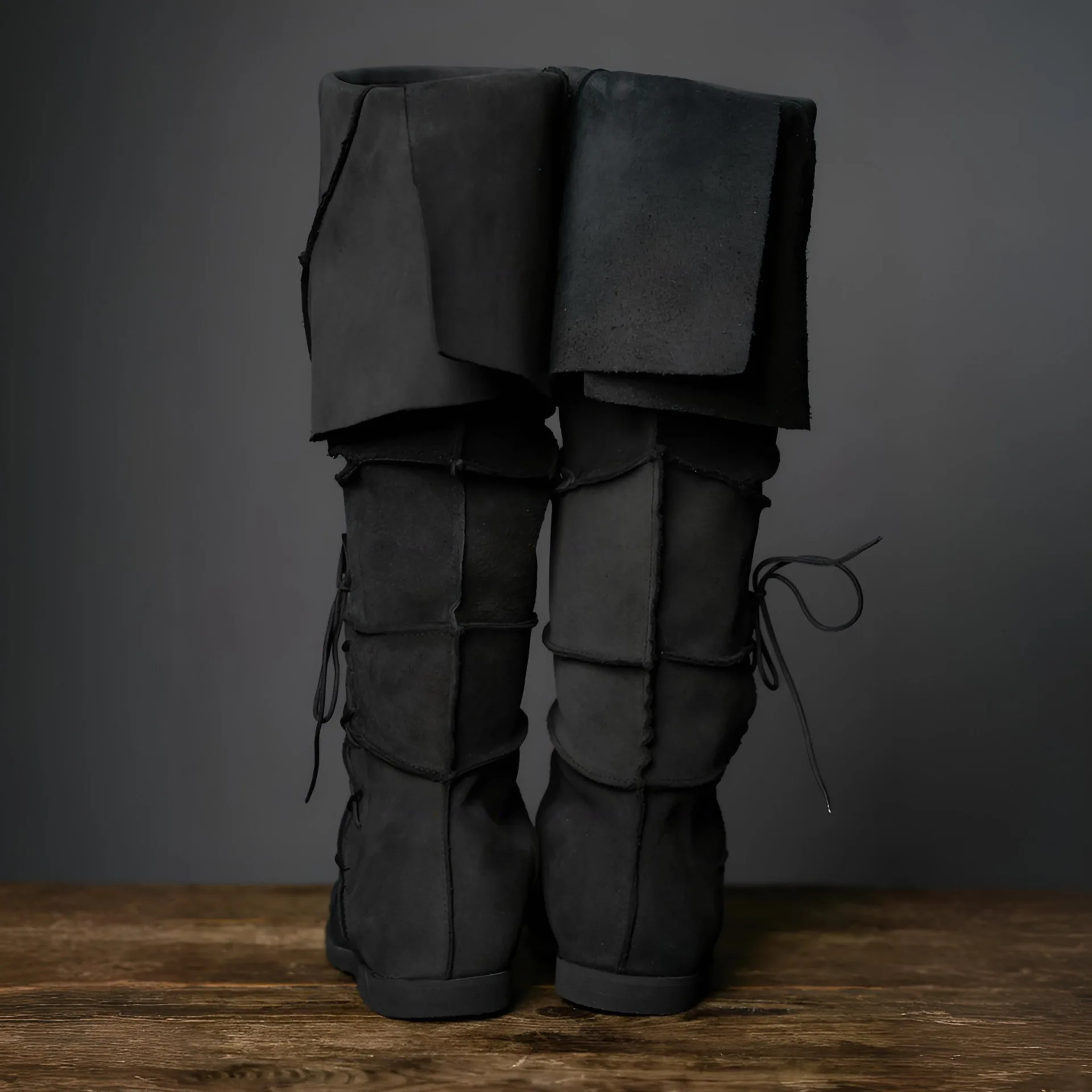 Herren Renaissance Vintage Braune Stiefel Cosplay Halloween Piraten Steampunk Ritterstiefel Niedriger Absatz Hohe Stiefel Kostüm 2026 – Detail 10