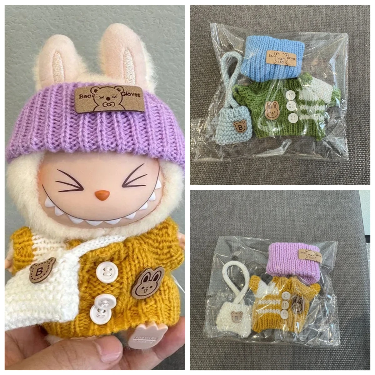 

Doll clothes for Labubu Outfit V1 V2 V3 17cm Dolls Sitting Accessories Glasses Clothing Designer Gift Sweater Hat Bag Set