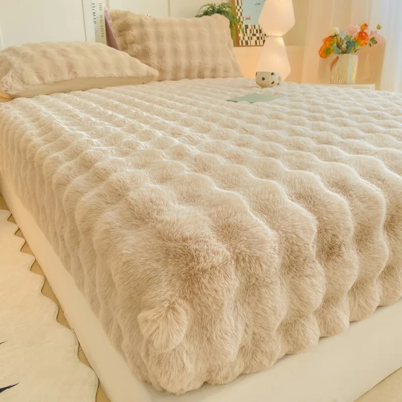 Thick Milk Velvet Drawstring Bed Sheet Autumn Winter Soft Comfortable Mattress Protector Simple Color