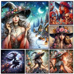 Beautiful Witch Girl Owl Diamond Painting New 2024 Cross Stitch Kits Full Diamond Mosaic Embroidery Home Decor Halloween Art