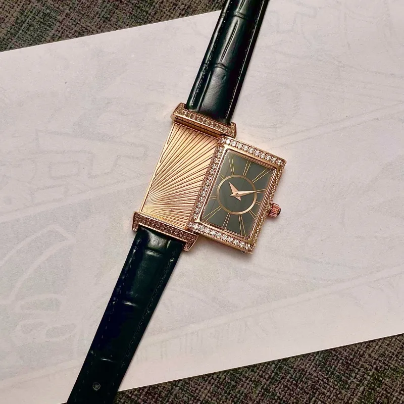 NEW Retro Niche Temperament Slide Design Women's Watches Leather Strap Unique Niche Men's Watches Holiday Gifts Diamond-set Case