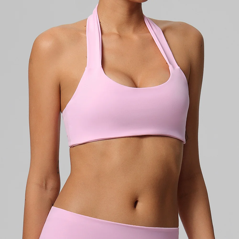 Women's Quick Dry Halter Fitness Sports Bra Yoga Clothes Women Shockproof Push Up Workout Underwear Running Vest With Chest Pad