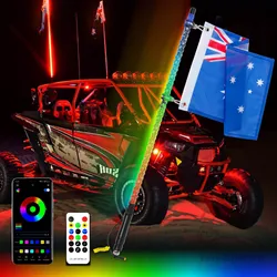 3FT LED Whips Light APP RF Music Control RGB For Off-Road Vehicle Auto ATV UTV RZR With Dancing/Chasing Light Antenna Light