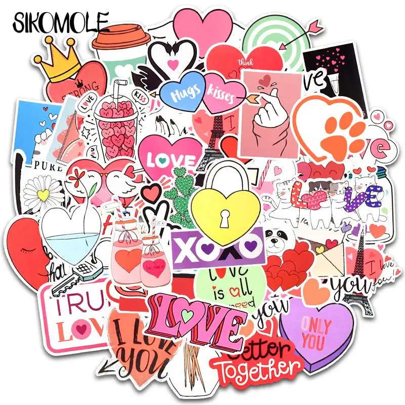 10/30/50PCS Cartoon I Love You Valentine's Day Stickers Lovers DIY Guitar Skateboard Car Laptop Fridge Decal Graffiti Sticker F5