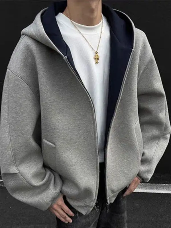 

Men's Thiened Hooded Zipper Cardigan Sweatirt Large Size American Sle Autumn Winter Heavyweight Hardwearing Color Blo...