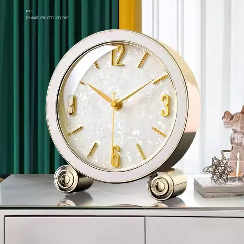 *White Round Elegant Table Clock Fashion Premium Design Luxury Digital Clock Living Room Modern Orologio Da Parete Room Decor