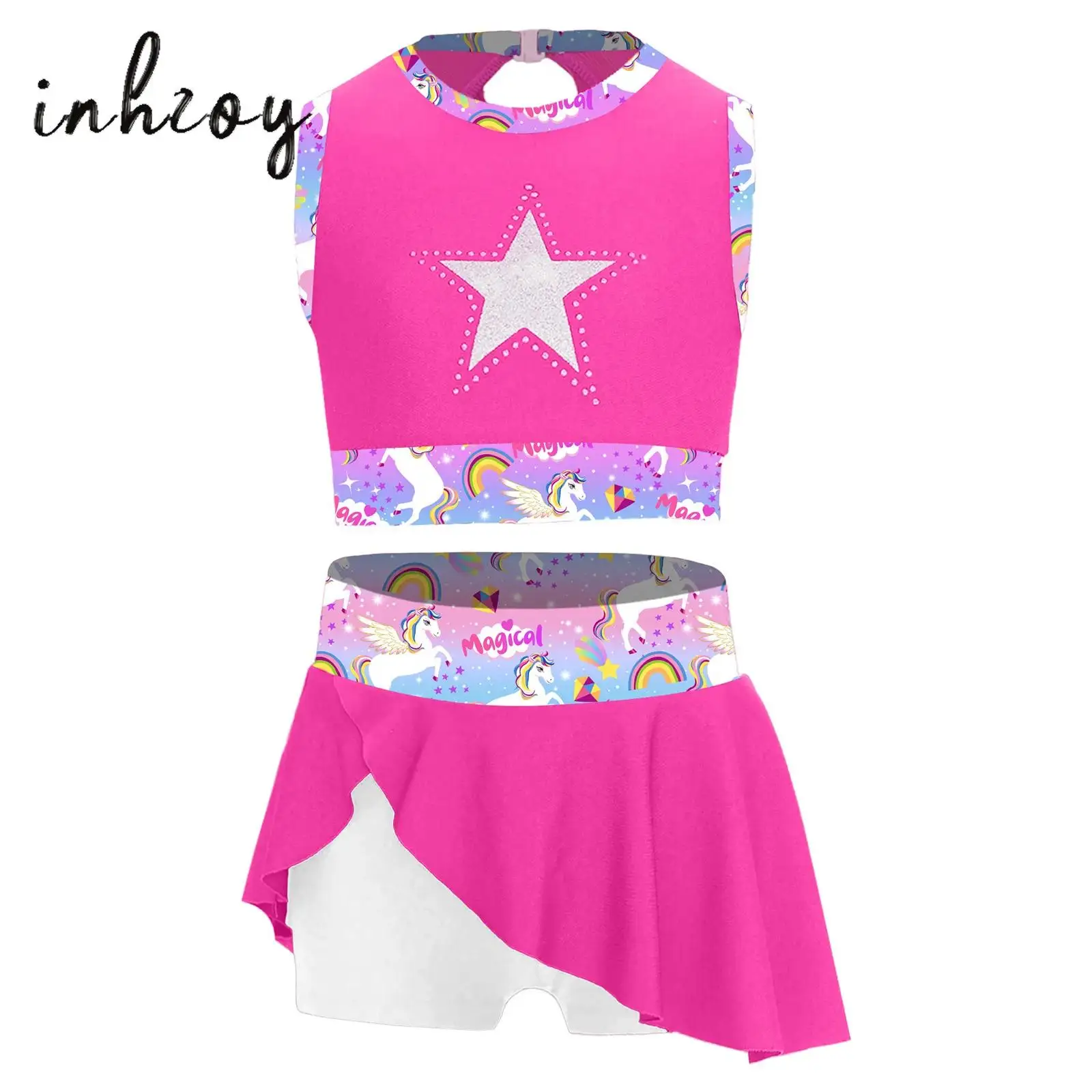 

2Pcs Girls Jazz Cheerleading Dance Outfit Streetwear Hollow Back Tank Top with Sport Skirt Set for Exercise Gymnastic Activewear