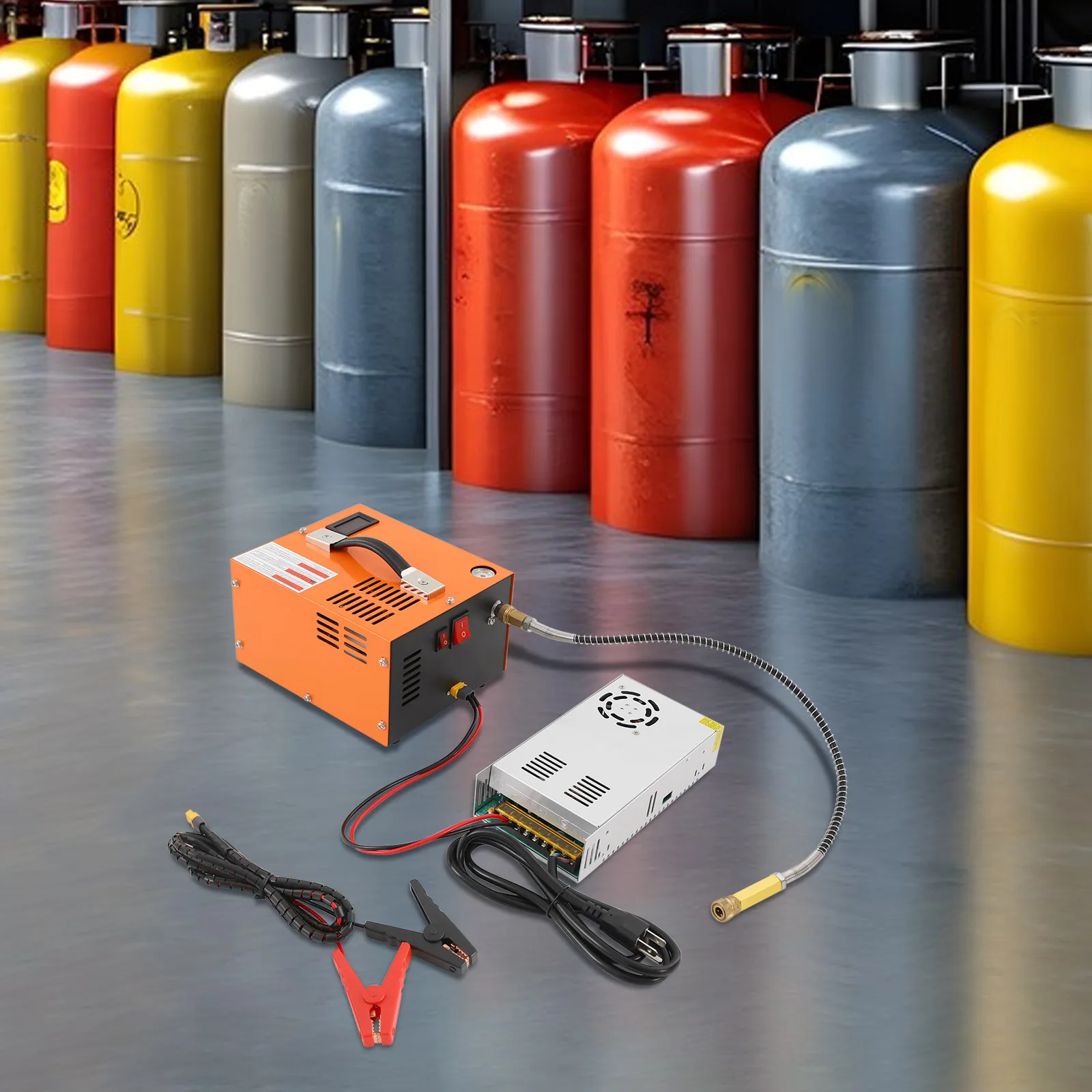 

Air Compressor 20*17*12cm, Stainless Steel Air Compressor 4500PSI/30MPa,w/ A Transformer for PCP Air Rifles,Paintball Tanks 300W