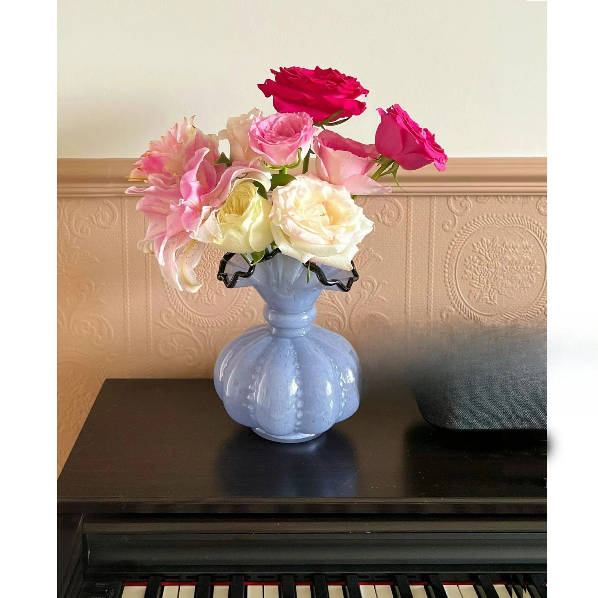 Medieval Fenton style handmade glass purple vase, French retro style flower arrangement, pumpkin bottle light luxury home orna