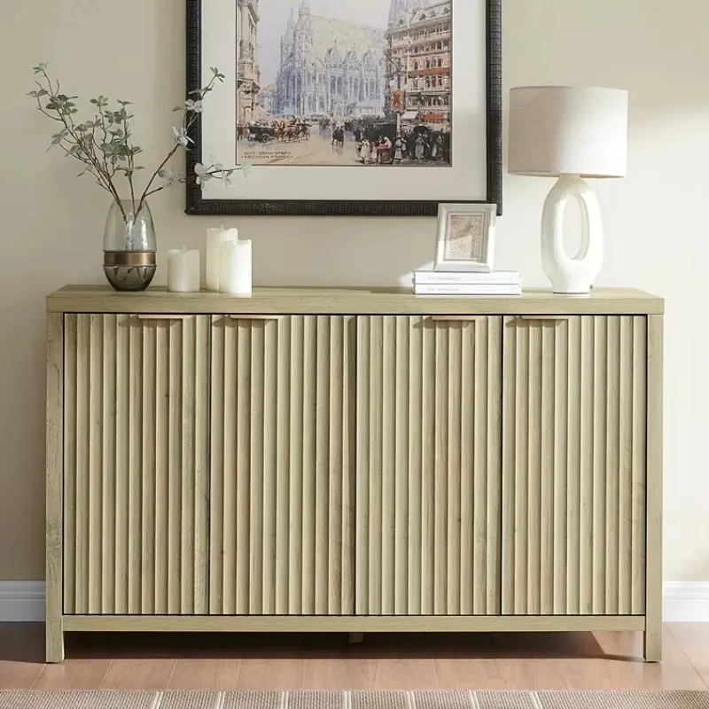 Modern sideboard with metal handles and adjustable shelving, with 4 grooved doors for kitchen, dining room, living room