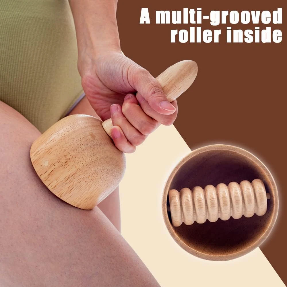 Tasse de thérapie en bois avec rouleau, outil de massage thérapeutique en bois, rouleau de fascia pour la saillie du corps, drainage de proximité lymphatique, dissolvant de cellulite