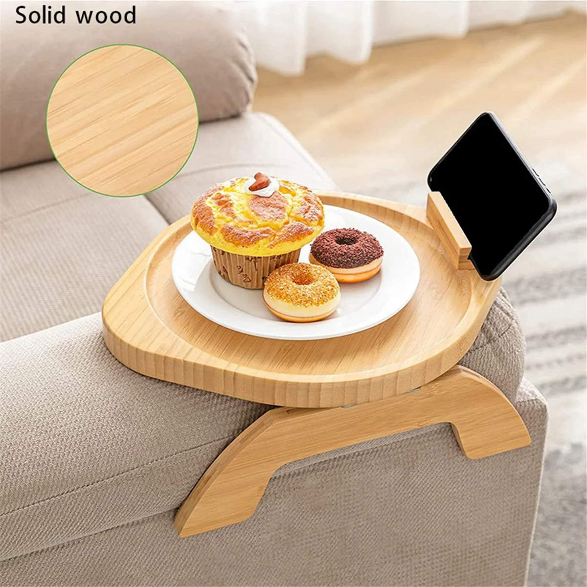 Couch Arm Table Sofa Armrest Tray Couch Arm Tray with 360° Rotatable for Eating Round