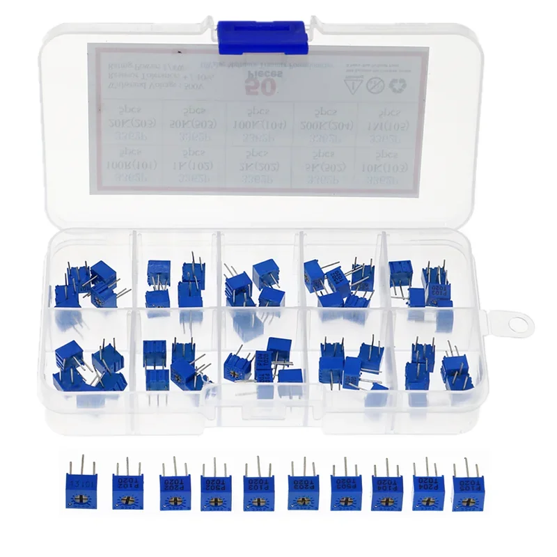 

50pcs/lot 10 values ohm-1Mohm 3362P potentiometer Assorted kit set variable resistor potentiometer electronic resistors pack