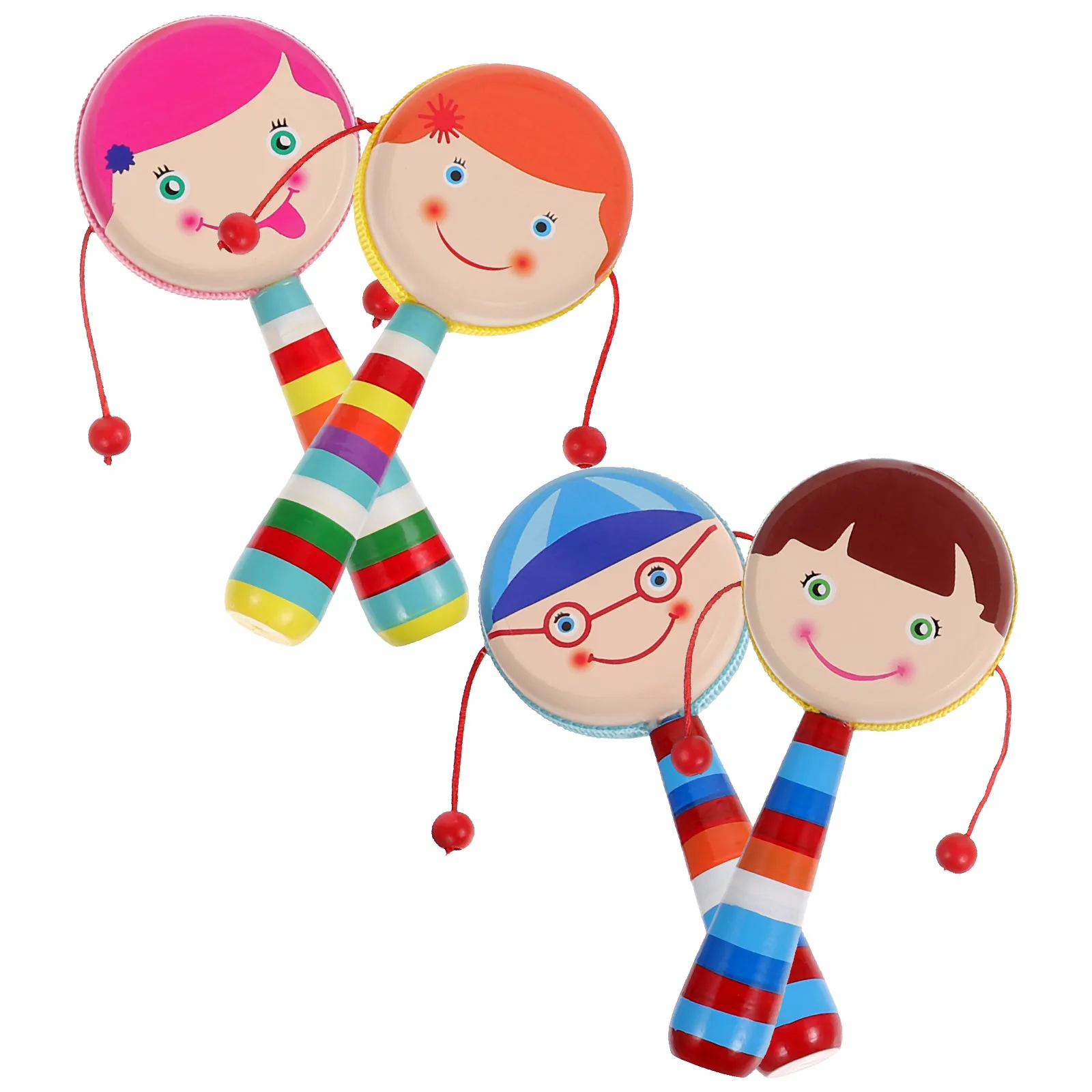 

4pcs Wooden Cartoon Baby Hand Shake Toddler Musical For Newborns Early Learning Handheld Shakers Wood Hand