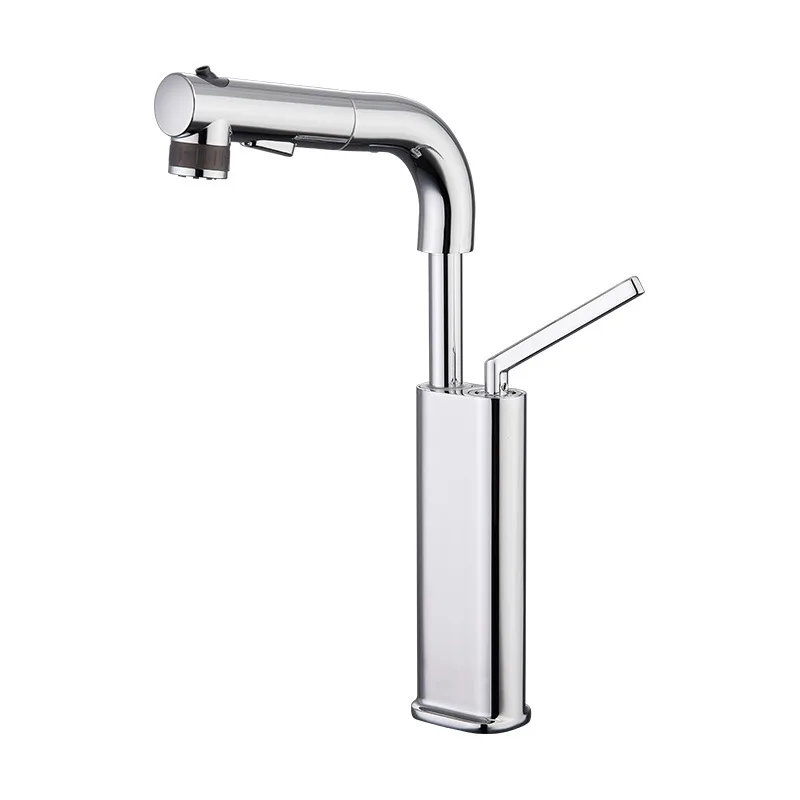 

Cream White Pull Out lift Faucet Single Handle Tap Hot And Cold Rotating Bathroom Washbasin Faucet