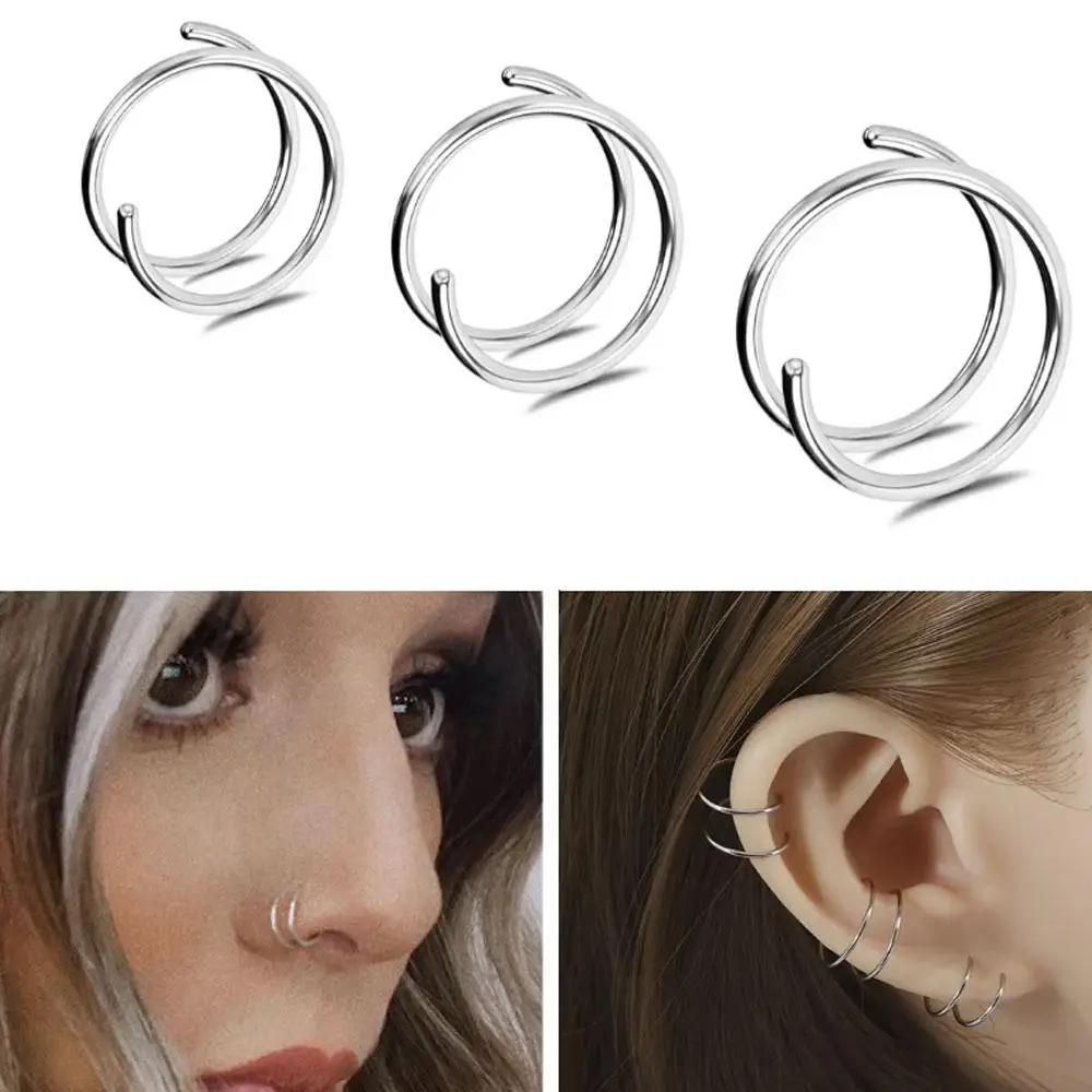 1/3Pcs Set Multi-size Double Layers Stainless Steel Nose Ring Studs Women Hoops Twist Cartilage Tragus Septum Piercings Jewelry