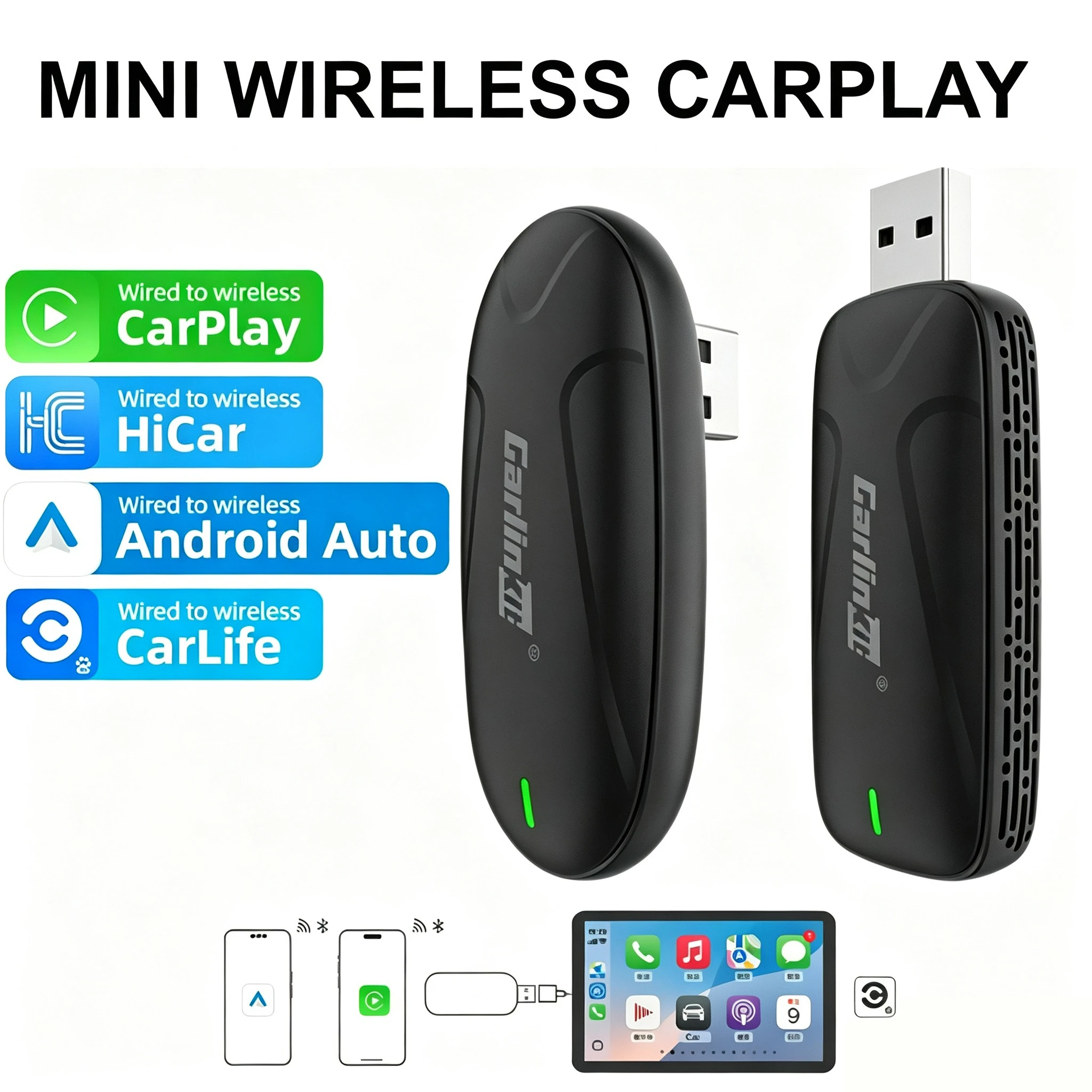 

Wired to Wireless CarPlay Carlife Carplay Box Equipped With An Intelligent Voice Assistant Plug And Play Bluetooth Connection
