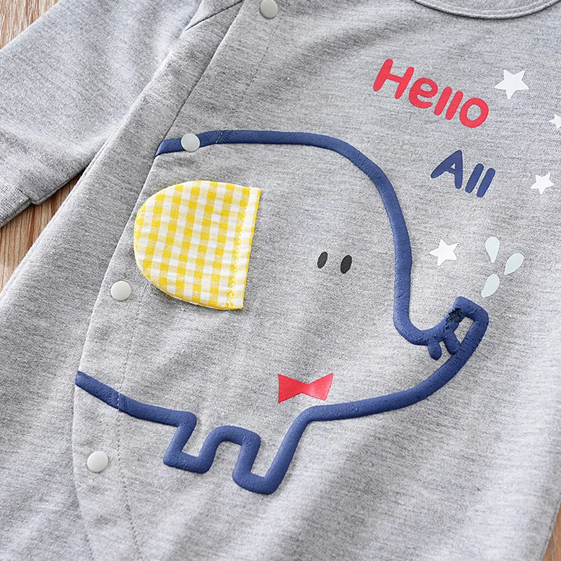 0-18m Newborn Clothing Cute Cartoon Elephant Print Casual And Comfortable Soft Spring And Autumn Long Sleeved Baby Jumpsuit