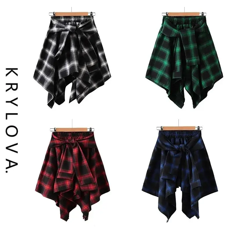 Jupes d'été à nœud pour femmes, ourlet asymétrique à carreaux, taille haute, Mini jupe courte noire et blanche, vêtements pour femmes, Y2K