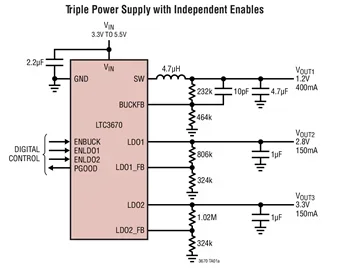 LTC3670EDDB LTC3670 LDBY - Monolithic 400mA Buck Regulator with Dual 150mA LDOs in 3mm * 2mm DFN