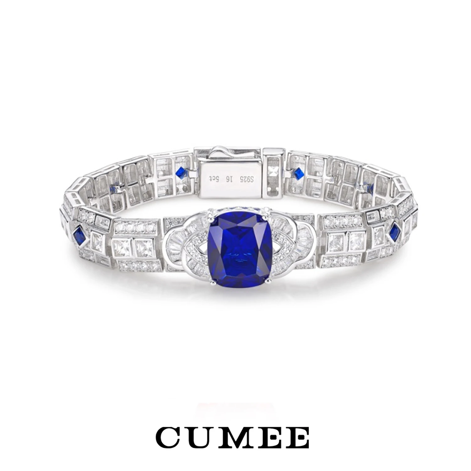 

CUMEE Женские и мужские браслеты из стерлингового серебра 925 пробы, культивированный браслет из синтетического сапфира и синего драгоценного камня. Посеребренное Золото
